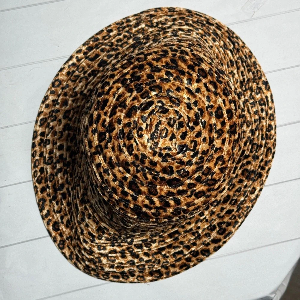 VTG Leopard Animal Print Fleece Bucket‎ Hat Y2K Diva Edgy Hipster Streetwear Cap